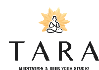 a logo for tara meditation & beer yoga studio with a woman in a lotus position