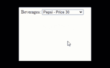a list of beverages including pepsi price 30 coca cola price 30 sting price 30 beer price 3453500 water price 0