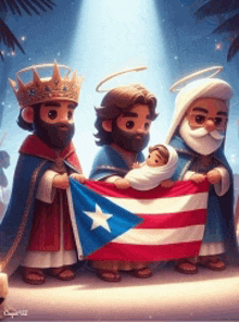 a cartoon of three kings holding a puerto rico flag