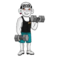 a cartoon of a man lifting dumbbells with a zhot shirt on