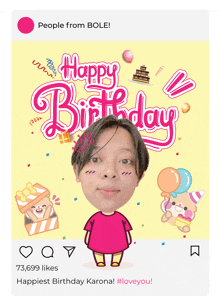 a picture of a person 's face with the words happy birthday