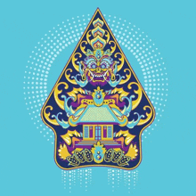 a colorful illustration of a traditional indonesian mask on a blue background