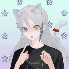 a drawing of a girl with cat ears and a shirt that says ' nightmaker ' on it