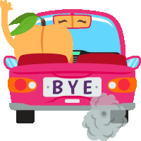 a pink car with the word bye on it