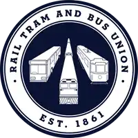 a logo for the rail tram and bus union shows a bus a train and a tram