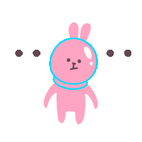 a pink bunny wearing a blue helmet and a circle around its neck