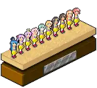 a pixel art of a row of cheerleaders standing on top of a box