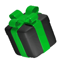 a black gift box with a green bow on it