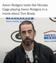 aaron rodgers looks like nicolas cage playing aaron rodgers in a movie about tom brady ..