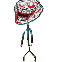 a drawing of a troll face with blood coming out of his eyes