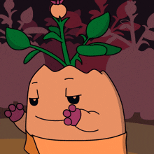 a cartoon drawing of a carrot with a flower on top of it