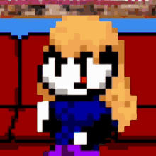 a pixel art of a girl with blonde hair and a blue shirt