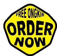 a yellow and black sign that says free ongkir order now