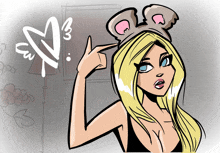 a cartoon of a woman wearing a mouse ear headband