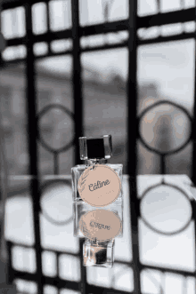 a bottle of celine perfume sits on a mirror