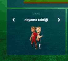 two cartoon soccer players standing next to each other with the word markaj on the top