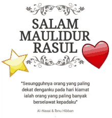 a poster that says " salam maulidur rasul " with a star and a heart