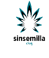 a logo for sinsemilla cbg with a blue flower on a white background