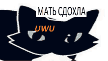 a silhouette of a cat with the words uwu written in orange