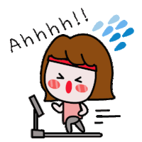 a cartoon of a girl running on a treadmill with the words " ahhhh " above her