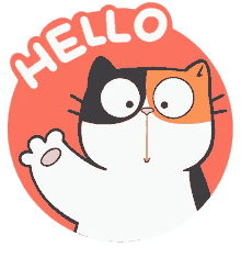 a sticker of a cat waving with the word hello above it