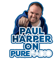 a paul harper on pure radio ad with a man pointing