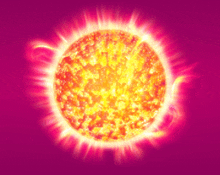 a glowing sun on a pink background with rays coming out of it