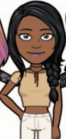 a cartoon girl with braided hair and purple eyes