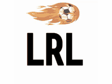 a logo for lrl shows a soccer ball on fire