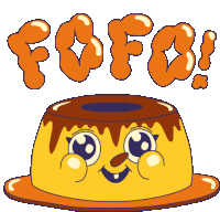 a cartoon drawing of a pudding with a face and the word fofo above it