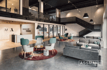 an artist 's impression of a living room with a sign that says " assmann "