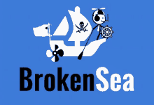 a logo for broken sea with a stick figure on a ship