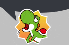 a cartoon of a green yoshi with a red shell on his back