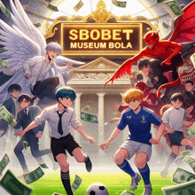 a poster for a soccer game called sbobet museum bola