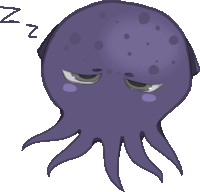 a purple octopus is sleeping with its eyes closed and a zzz written above it