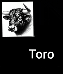 a black and white drawing of a bull with the word toro on the bottom