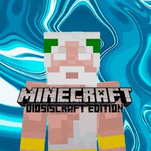 a minecraft dioscraft edition poster with a man with a beard and green eyes