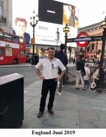 a man stands in front of a subway sign in england june 2019