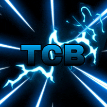 the word tcb is on a blue background with lightning