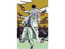 a pixel art of jotaro and stardust crusader