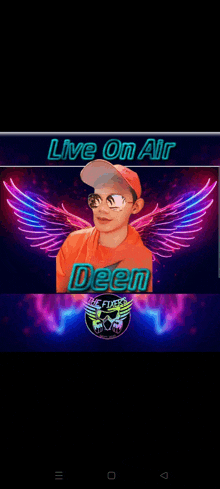 a picture of a person with neon wings and the words live on air