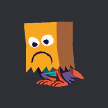 a cartoon character with a sad face on his face