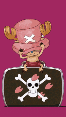 tony tony chopper is sitting on a skull and crossbones purse