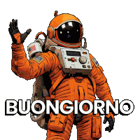 a picture of an astronaut with the words buongiorno written below him