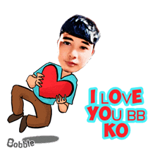 a cartoon of a man holding a red heart with the words i love you bb ko below him