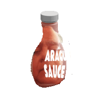 a bottle of aracu sauce with a man 's face in it