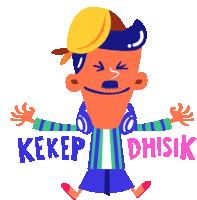 a cartoon of a man with headphones and the words " kekep dhsik "