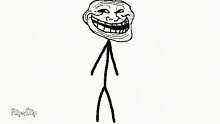 a black and white drawing of a stick figure with a troll face on it .