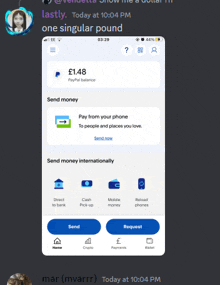 a screen shot of a paypal app showing a single pound