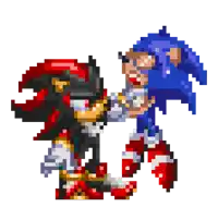 a pixel art of shadow the hedgehog and sonic